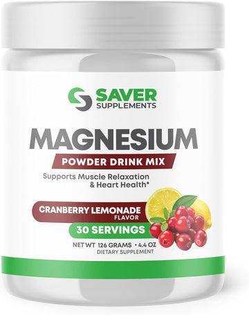 Magnesium Powder - Anti-Stress Drink Mix For Calm & Regularity - Magnesium Citrate Supplement - Relaxation, Muscle & Heart Support - Cranberry Lemonade Flavor - 30 Servings