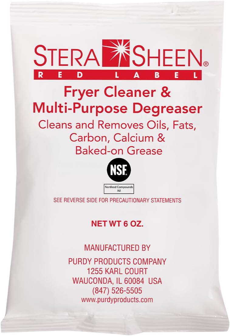 Red Label Fryer Cleaner and Degreaser - Cleaning Powder for Commercial & Propane Deep Fryers - Works for Degreasing Fryers, Fry Baskets, Concrete & Tile Floors - 6 oz Packets (24 count)