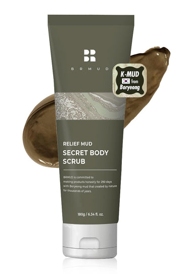 Relief Mud Secret Body Scrub | Korean Body Wash Scrub Exfoliator For Ingrown Hair & Razor Bumps | After Waxing Care Feminine Wash W/Brown Sugar | Body Wash For Sensitive Skin (6.34 Fl Oz)