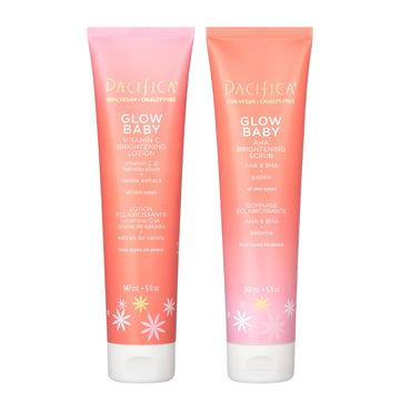 Pacifica Beauty, Glow Baby Vitamin C Brightening Body Lotion & AHA Brightening Body Scrub, Moisturizing & Exfoliating, Moisturizer for Dry Skin, Hydrating, Soothing Vitamin E, Body Care, Vegan