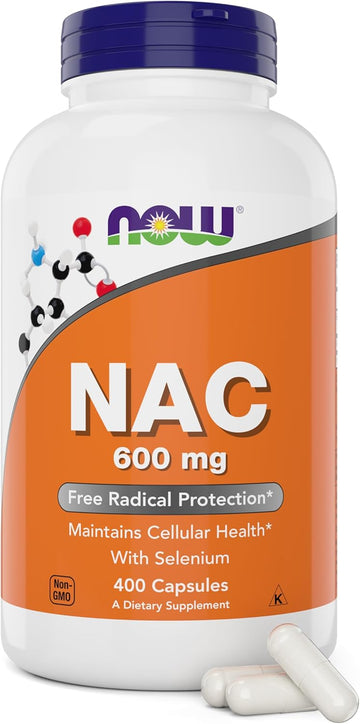 Now NAC 600 mg, 400 Veg Capsules, N-Acetyl Cysteine with Selenium