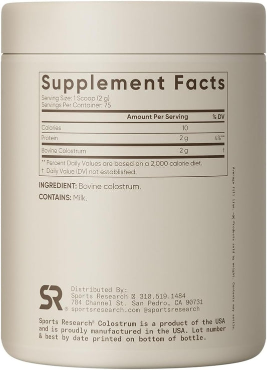 Sports Research® Colostrum Powder – No Fillers Easy To Mix – Formulated To Support Workout Performance, Immunity & Gut Health W/Antibodies, Non-Gmo & Gluten Free - 75 Servings Unflavored