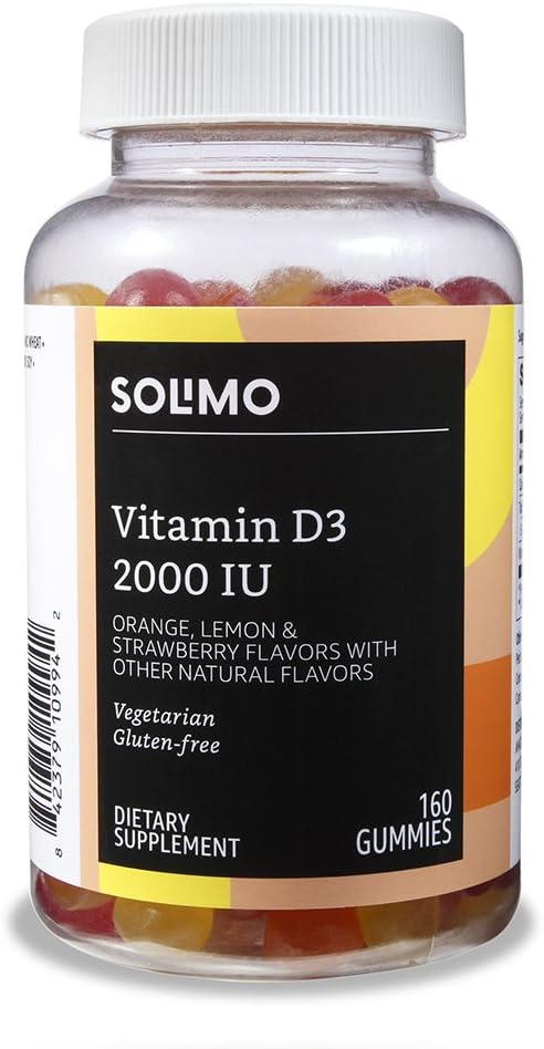 Vitamin B12 3000 mcg Gummies (2 Packs of 100), 2 per Serving and Vitamin D3 2000 IU Gummies, Orange, Lemon & Strawberry, 160 Count (2 per Serving) (Previously Solimo) : Health & Household