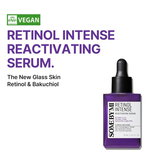 Some By Mi Retinol Intense Reactivating Serum + Advanced Triple Action Eye Cream - 1.01Oz+1.01Oz - Mild Korean 0.1% Retinol Serum And Eye Cream For Face Aging Sign And Glass Skin - Korean Skin Care