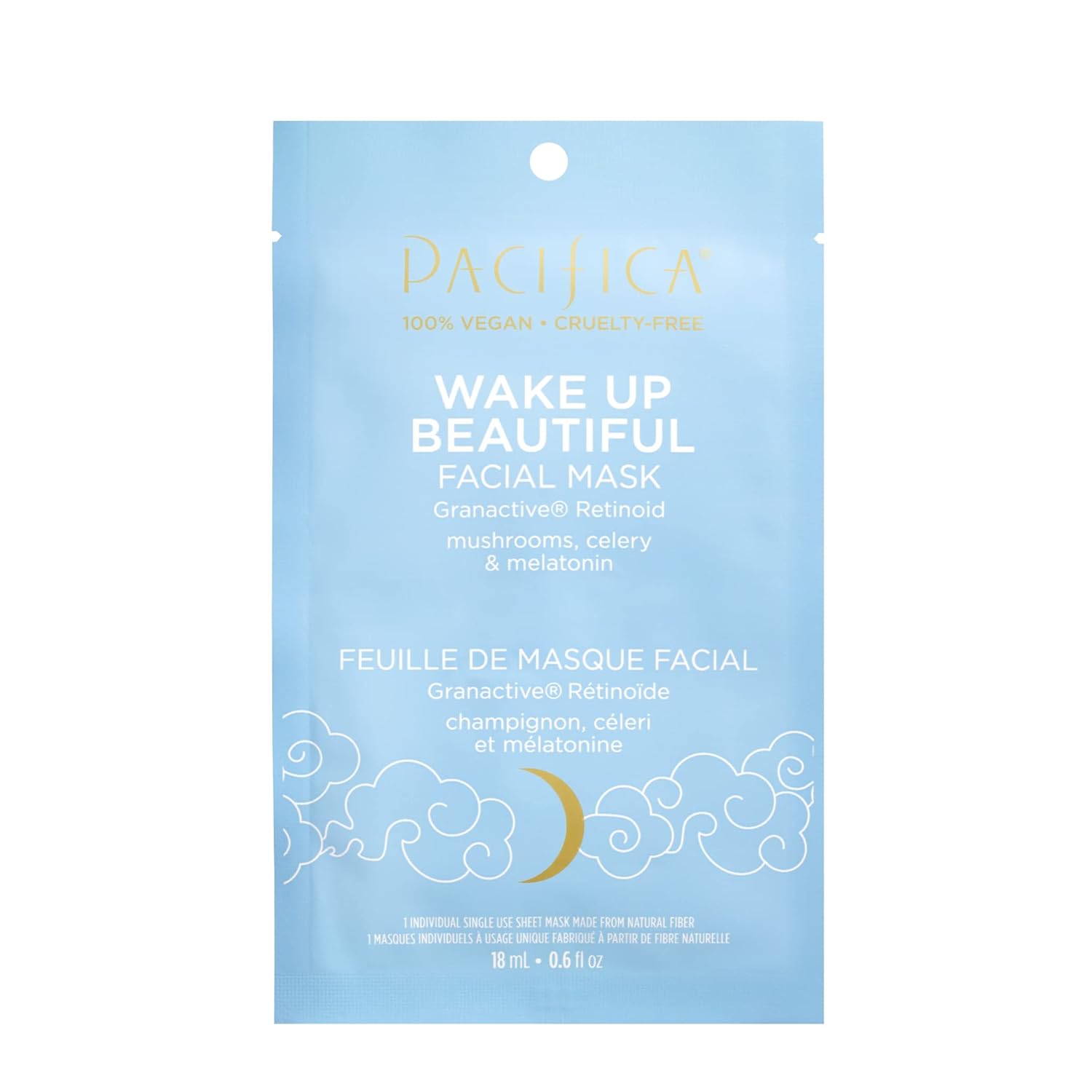 Pacifica Beauty Wake Up Beautiful Facial Mask, Granactive Retinoid, Skincare, Mushrooms, Melatonin, Fine Lines, Wrinkles, Anti Aging, Sheet Mask, Face Mask, Face Care, All Skin Types, Vegan (1 Sheet)