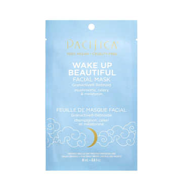 Pacifica Beauty Wake Up Beautiful Facial Mask, Granactive Retinoid, Skincare, Mushrooms, Melatonin, Fine Lines, Wrinkles, Anti Aging, Sheet Mask, Face Mask, Face Care, All Skin Types, Vegan (1 Sheet)