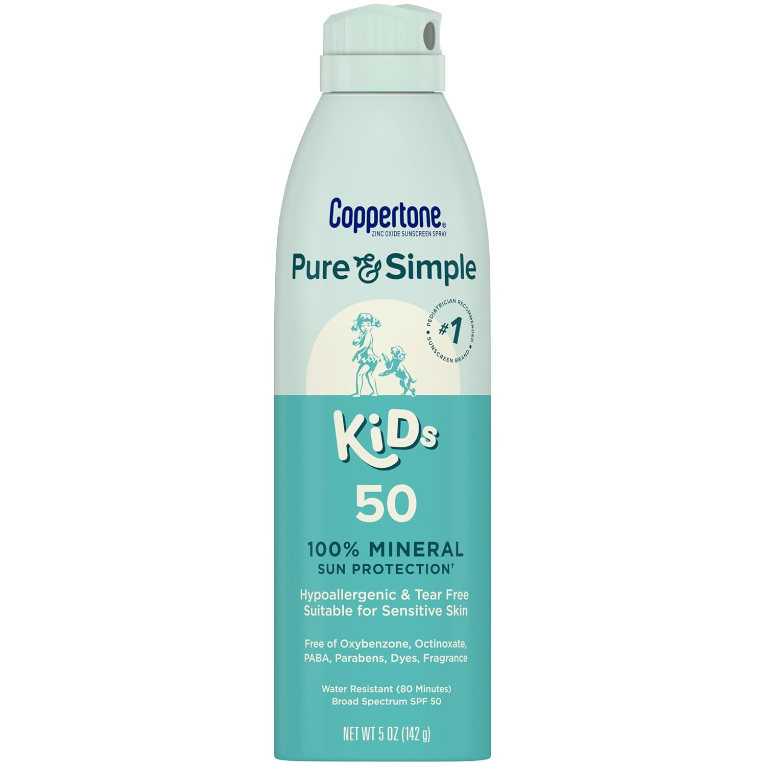 Coppertone Pure And Simple Kids Spray Sunscreen, Spf 50 Broad Spectrum Sunscreen For Kids, 5 Oz