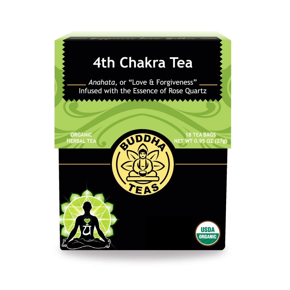 Buddha Teas - 4Th Chakra Tea - Organic Herbal Tea - For Balance, Love & Forgiveness - With Hawthorn Berry, Lavender, Hyssop & Rose Quartz Essence - Ou Kosher - 18 Tea Bags (Pack Of 1)