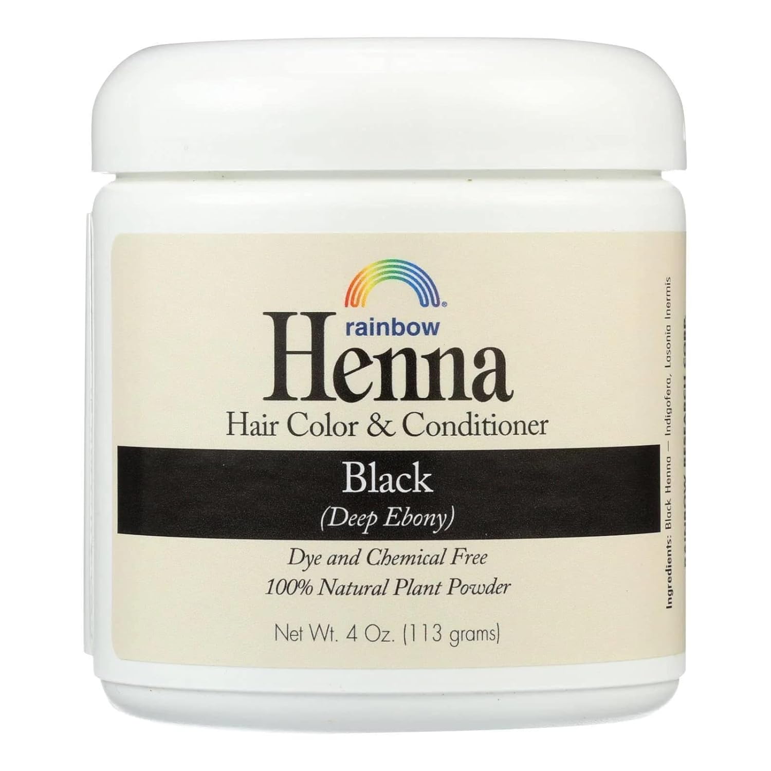 Rainbow Research Henna Hair Color & Conditioner - Black (Deep Ebony) 4 Oz (113 Grams) Jar