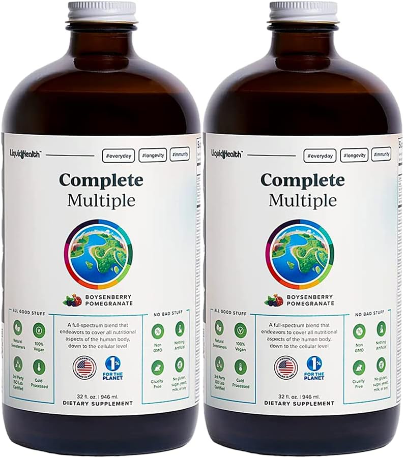 Liquidhealth 32 Oz Liquid Multivitamin For Adult Men & Women - Complete Multiple, Natural Immune Support, Non-Gmo, Vegan, Gluten Free, Sugar Free, Prebiotic Fiber Vitamins Supplement (2-Pack)