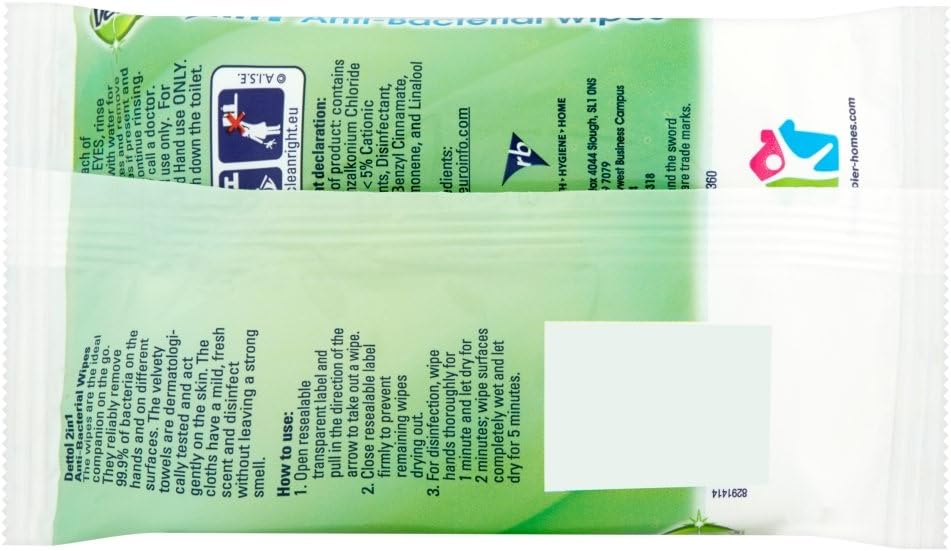Dettol 2-In-1 Antibacterial Wipes, 15 wipes : Amazon.co.uk: Grocery
