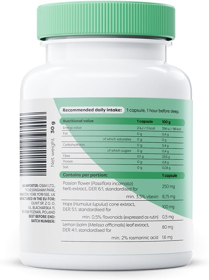 Osavi Herbal Sleep Support – 60 Vegan Capsules | Melatonin Free | Passion Flower, Lemon Balm & Hops for Relaxation & Healthy Sleep | Supports Calmness, Reduces Anxiety & Sleep Disorders | Clean Label : Amazon.co.uk: Health & Personal Care