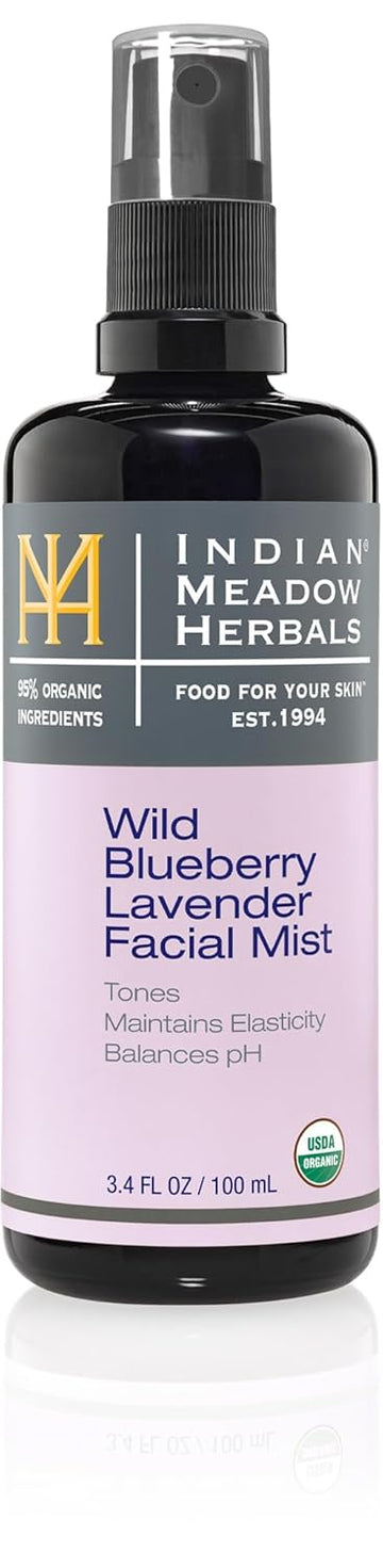 Indian Meadow Herbals Wild Blueberry Lavender Facial Mist (3.4Oz) - Ph Balancing Skin Prep Spray To Tone & Maintain Elasticity- Usda Certified Organic