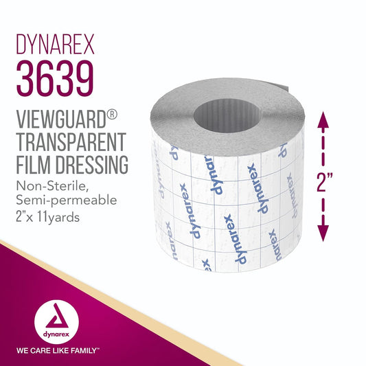 Dynarex View Guard Transparent Film Dressing Rolls, Non-Sterile Transparent Film Dressing That Protects Minor Wounds And Easily Conforms To Body Contours, 2" X 11 Yds., 1 Box Of 12 Dressing Rolls