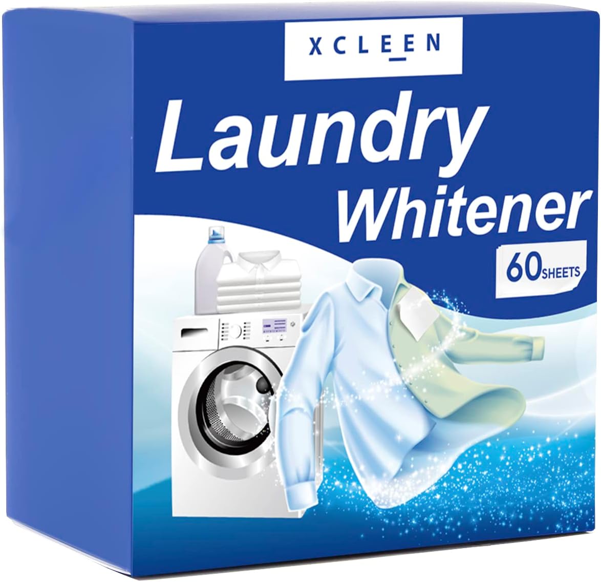 Laundry Whitener Sheets 60 count, Chlorine Free, Fragrance Free Bleach for White Clothes, Safe for Use in All Washing Machines