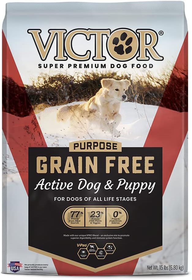 Victor Super Premium Dog Food – Grain Free Active Dog & Puppy – Dry Dog Food With 33% Protein, Gluten Free - For High Energy Dogs, 15Lbs