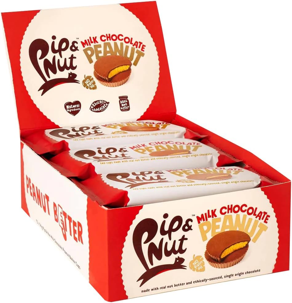 Pip & Nut - Milk Chocolate Peanut Butter Cups (Pack Of 15- 2 Cups Per Pack) | Ethical Single Origin Chocolate, Real Peanut Butter, No Palm Oil, Natural Ingredients