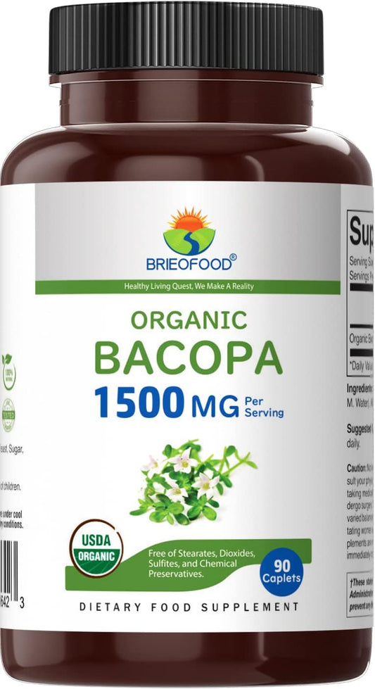 Brieofood Organic Bacopa 1500Mg, 45 Servings, Vegetarian, Gluten Free, 90 Vegetarian Tablets…