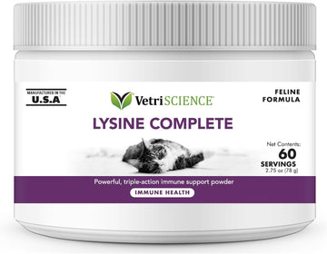 VetriScience Lysine Complete Triple Action Cat Lysine Powder with Scoop - 60 Servings - Immune Support Cat Supplements and Vitamins with L-Lysine and DMG for Immunity and Respiratory Health?