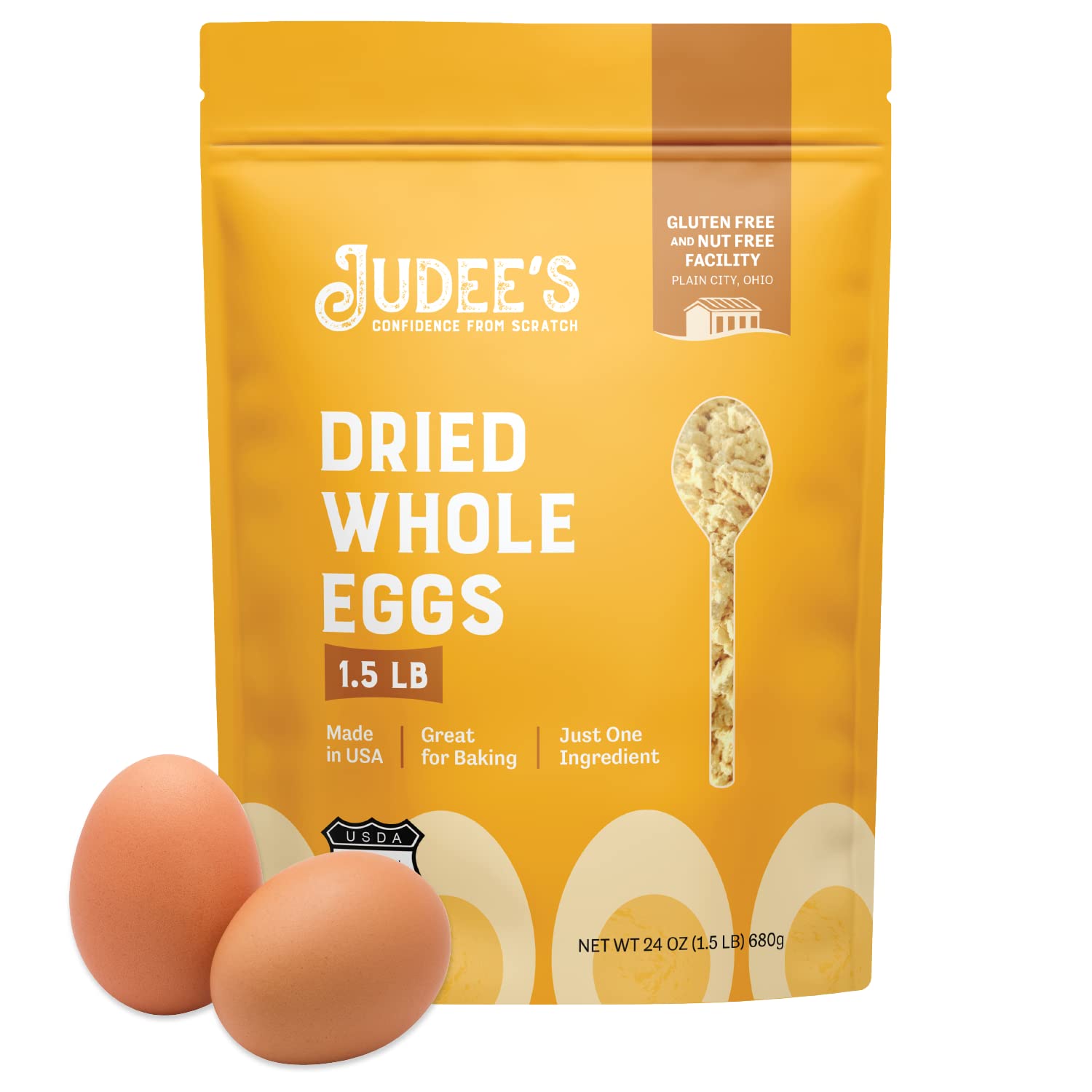 Judee’s Dried Whole Egg Powder - 1.5 lbs - Baking Supplies - Delicious and 100% Gluten-Free - Great for Breakfast and Camping Meals - Quick and Easy for Outdoor Preparations