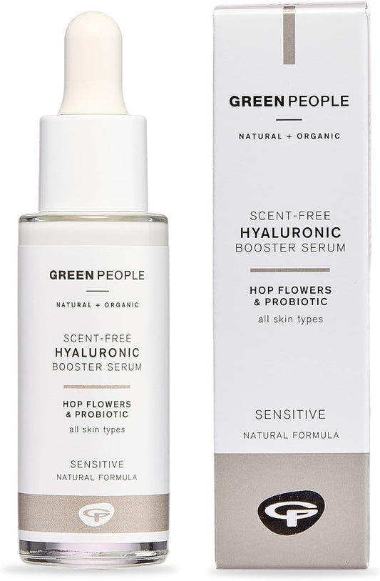 Green People Hyaluronic Booster Serum - Natural Hyaluronic Acid For Dry Skin - Ethyl Alcohol Free - Vegan, 28Ml
