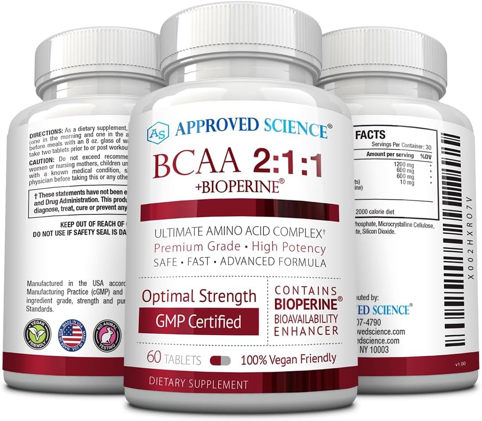 Approved Science BCAA Supplement - 180 Tablets - 2400mg - Increase Performance and Enhance Muscle Development - L-Leucine, L-Isoleucine, L-Valine - Made in USA, Non-GMO : Health & Household