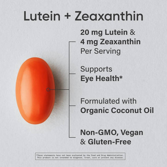 Sports Research Vegan Lutein + Zeaxanthin (20Mg) With Organic Coconut Oil For Better Absorption - Supports Vision & Eye Health - Vegan Certified & Non-Gmo Verified (30 Softgels)