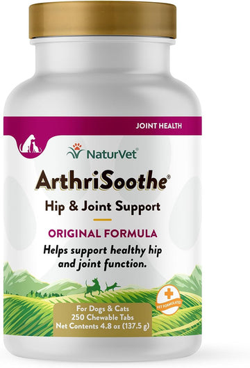 NaturVet ArthriSoothe Hip & Joint Formula Pet Supplement for Dogs & Cats – Includes Glucosamine, MSM, Chondroitin, Boswellia, Green Lipped Mussel – Supports HIPS, Joints – 250 Ct