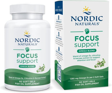 Nordic Naturals Omega Focus, Lemon - 60 Soft Gels - 1280 mg Omega-3 + Citicoline & Bacopa Monnieri Extract - Focus, Attention, Memory, Brain Health - Non-GMO - 30 Servings