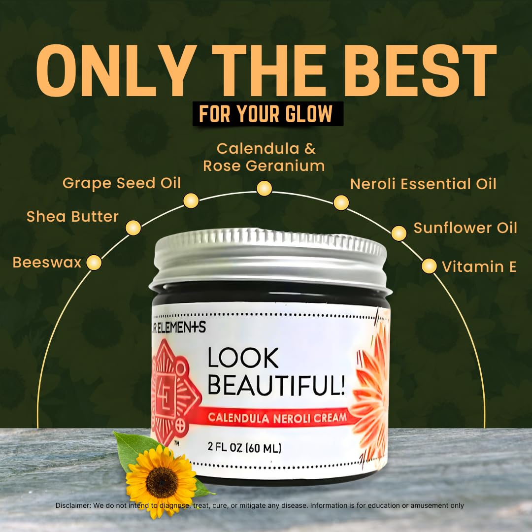 Four Elements 4E Calendula Neroli Cream 2 Oz | Organic Face Moisturizing Cream With Shea Butter & Essential Oils | Hydrating Skin Care For Soft, Smooth Skin | Self-Care Gifts For Women : Beauty & Personal Care