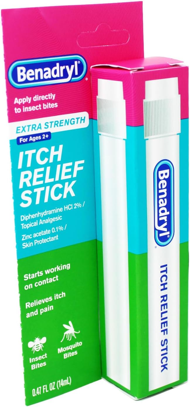 Benadryl Extra Strength Itch Relief Stick, Diphenhydramine HCL Topical Analgesic & Zinc Acetate to Relieve Skin Itching & Pain Associated with Insect Bites, Sunburn & More, 0.47 fl. oz : Health & Household