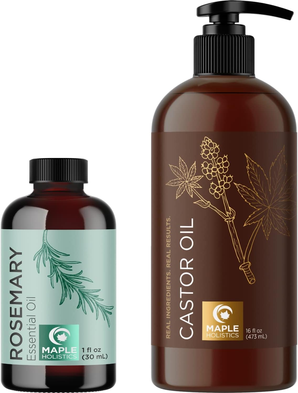 Refreshing Rosemary and Castor Oil Set - Pure Rosemary Essential Oil and Castor Oil for Hair Skin and Nails - Natural Castor Oil for Eyelashes and Eyebrows and Rosemary Oil for Dry Scalp Treatment