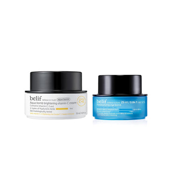 Belif The True Cream Moisturizing Eye Bomb Eye Cream & Aqua Bomb Brightening Vitamin C Cream With Hyaluronic Acid Bundle | Good For Dullness, Uneven Texture | Hydrating | Korean Skin Care