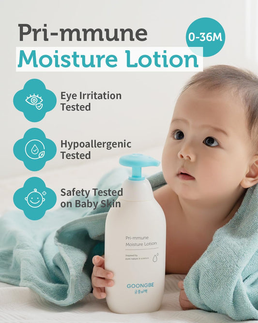 Pri-mmune Moisture Lotion - Korean Baby Body Lotion - Hypoallergenic Moisturizing & Calming Daily Moisturizer for Dry Skin - Fast Absorbing, Naturally Derived Non-Greasy Lotion, 11.8 oz