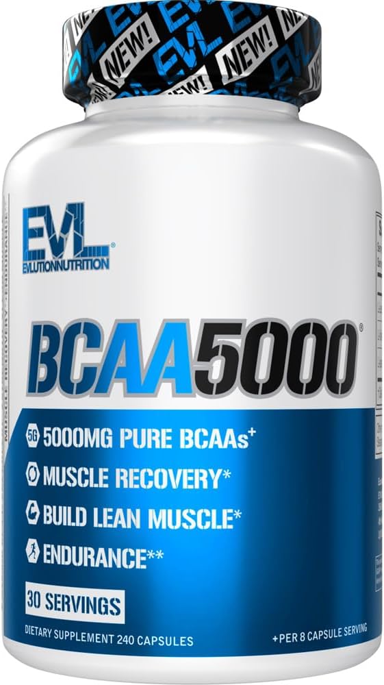 Bcaas Amino Acids Supplement For Men - Evl 2:1:1 5G Bcaa Capsules For Post Workout Recovery And Lean Muscle Builder For Men - Bcaa5000 Branched Chain Amino Acids Nutritional Supplement - 30 Servings