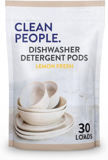 Clean People Dishwasher Pods - Cuts Grease & Rinses Sparkling Clean - Residue-Free - Phosphate Free Dishwashing Pods - Lemon, 30 Pack