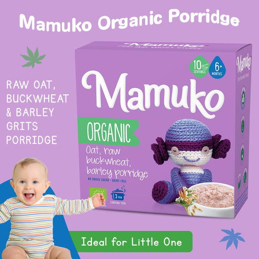 Mamuko Premium Organic Porridge - Healthy Porridge Blend Of Oat, Raw Buckwheat & Barley Grits - High Fiber Porridge Without Sugar, Dairy-Free & Preservatives - 200G & 2 Pack(10 Servings)