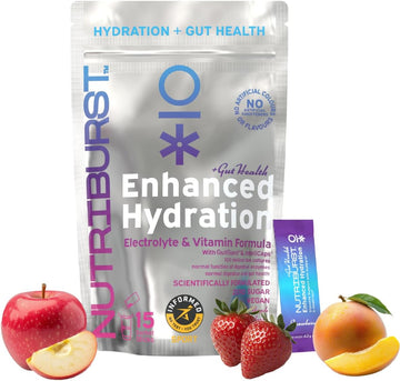 Nutriburst - Gut Health Electrolytes + 11 Vitamins & Minerals • Digestive Function • Gut Health - Suitable For Vegans - 15 Pack: Mango, Strawberry & Apple - Enhanced Hydration