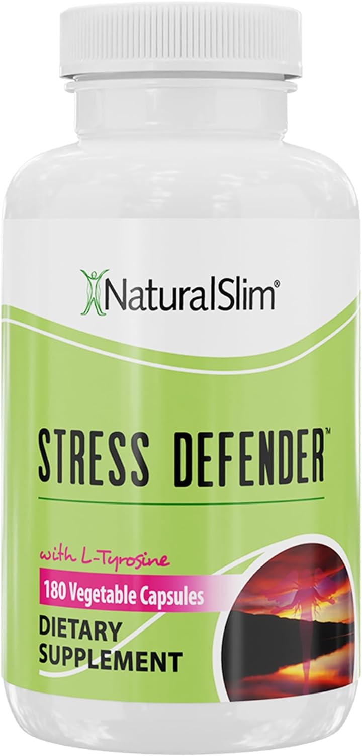 NaturalSlim Stress Defender L Tyrosine & Pantothenic Acid (Vitamin B5) - Natural Supplements for Energy, Focus, Cortisol Level and Stress Support - Keto Friendly - 180 Vegetable Capsules