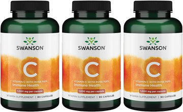 Swanson Vitamin C W/Rose Hips - Herbal Supplement Promoting Skin Health, Heart Health & Immune System Support - Natural Formula Promoting Protection & Wellness - (90 Capsules, 1000Mg Each) 3 Pack