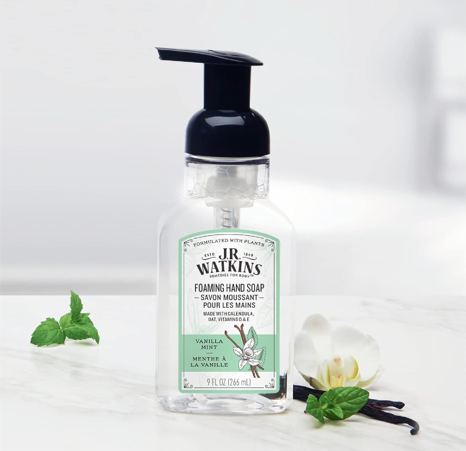 J.R. Watkins Foaming Hand Soap Pump with Dispenser, Moisturizing All Natural Hand Soap Foam, Alcohol-Free, Cruelty-Free, USA Made, Use as Kitchen or Bathroom Soap, Vanilla Mint, 9 fl oz, 3 Pack : Beauty & Personal Care