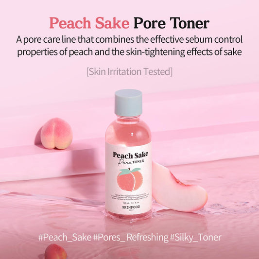 Skinfood Peach Sake Facial Toner 135Ml - Tighten Pores And Sebum Control - Skin Moisturizing, Refining, & Hydrating Facial Toners For Oily Skin - Enlarge And Deep Pores Remedy (5.41 Fl.Oz.)