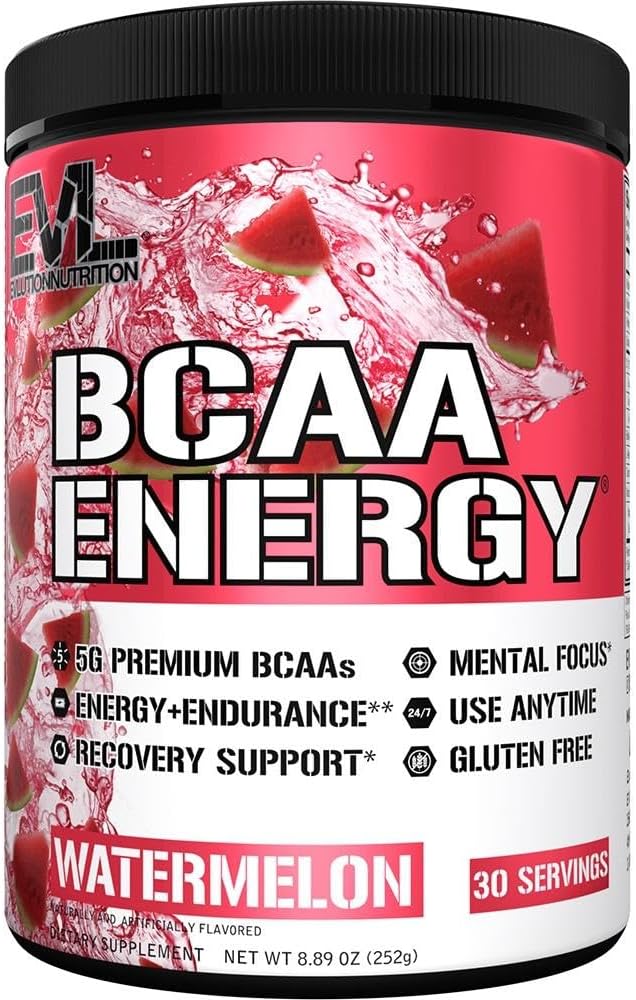 Evl Bcaas Amino Acids Powder - Bcaa Energy Pre Workout Powder For Muscle Recovery Lean Growth And Endurance - Rehydrating Post Workout Recovery Drink With Natural Caffeine - Watermelon