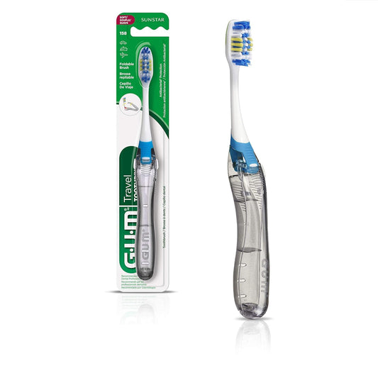 Gum Folding Travel Toothbrush, Compact Head + Tongue Cleaner, Soft Bristled Travel Toothbrushes For Adults, 1Ct (6Pk)