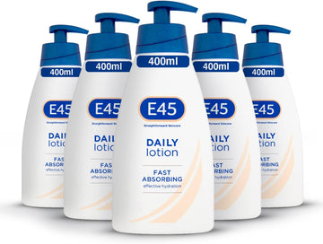 E45 Daily Skin Lotion 400 ml x5 Pack – E45 Lotion for Very Dry Skin – Sooth Dryness Smooth Rough Skin – Non-Greasy Lightweight Moisturiser - Perfume-Free Body Face Hand Cream - Dermatologically Tested