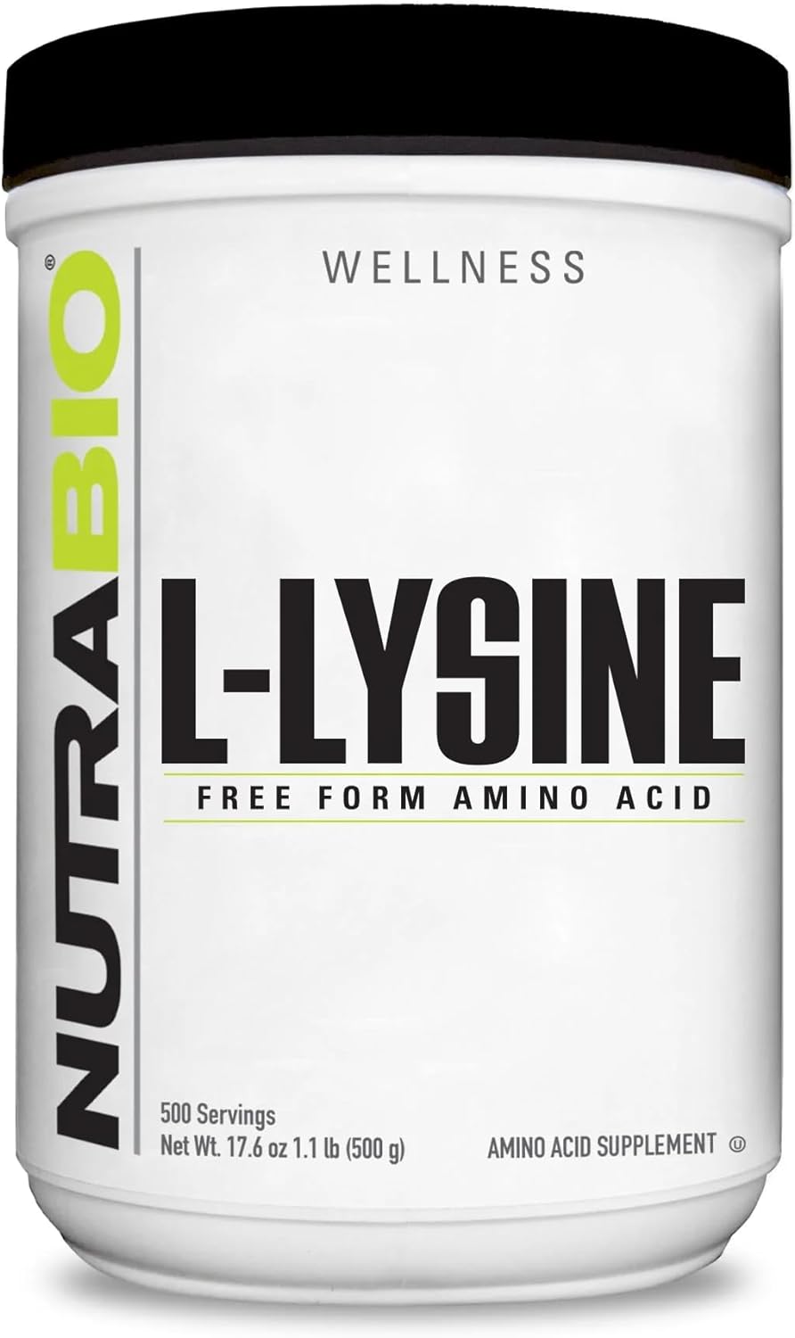 NutraBio L-Lysine Powder - Pure Grade Amino Acid - 500 Grams - Essential Amino Acid - Non-GMO - Gluten-Free - Vegan