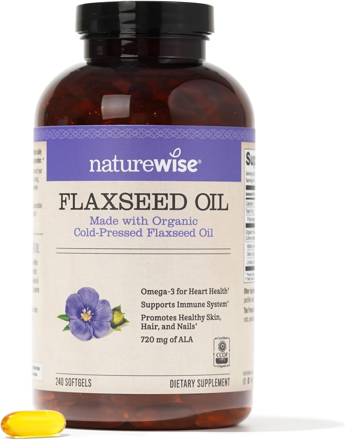 Naturewise Flaxseed Oil 1200 Mg, Fish Free Omega 3 Supplement With 720Mg Ala, Omega 3 6 9, Dietary Supplement For Heart Health Support - Organic, Cold Pressed, Non-Gmo - 240 Softgels[8-Month Supply]