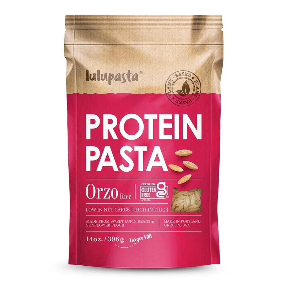 High Protein Pasta, 19G, Made With Lupin Flour & Sunflower Flour, 4G Net Carb, Gluten Free, Keto Pasta, Low Carb Pasta, Lupin Pasta By Lulupasta (Orzo, 1 Pack)