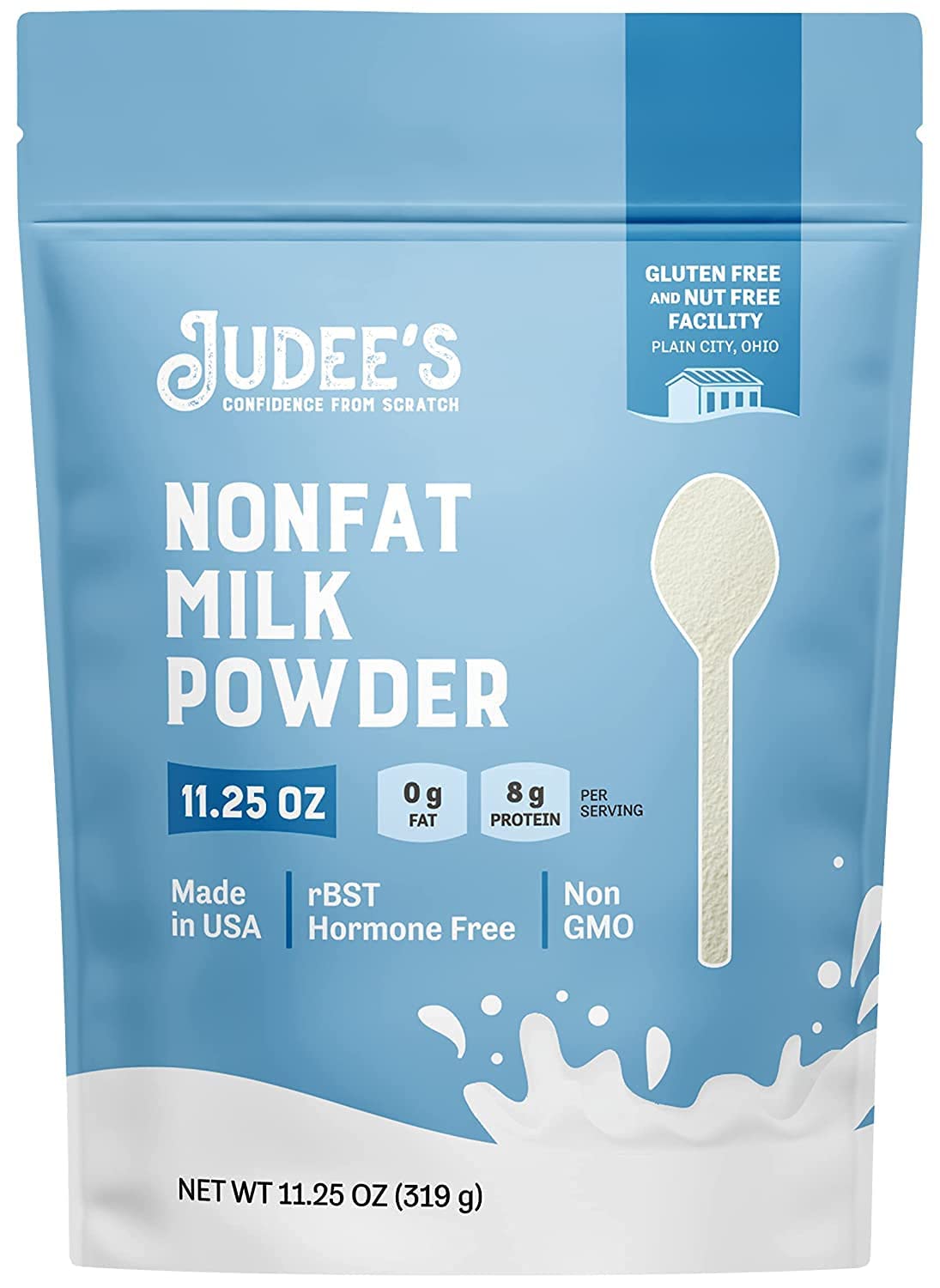 Judee’s Non-Fat Milk Powder 11.25 oz - 100% Non-GMO, Keto-Friendly - rBST Hormone-Free, Gluten-Free and Nut-Free - Good Source of Protein and Calcium - Made in USA