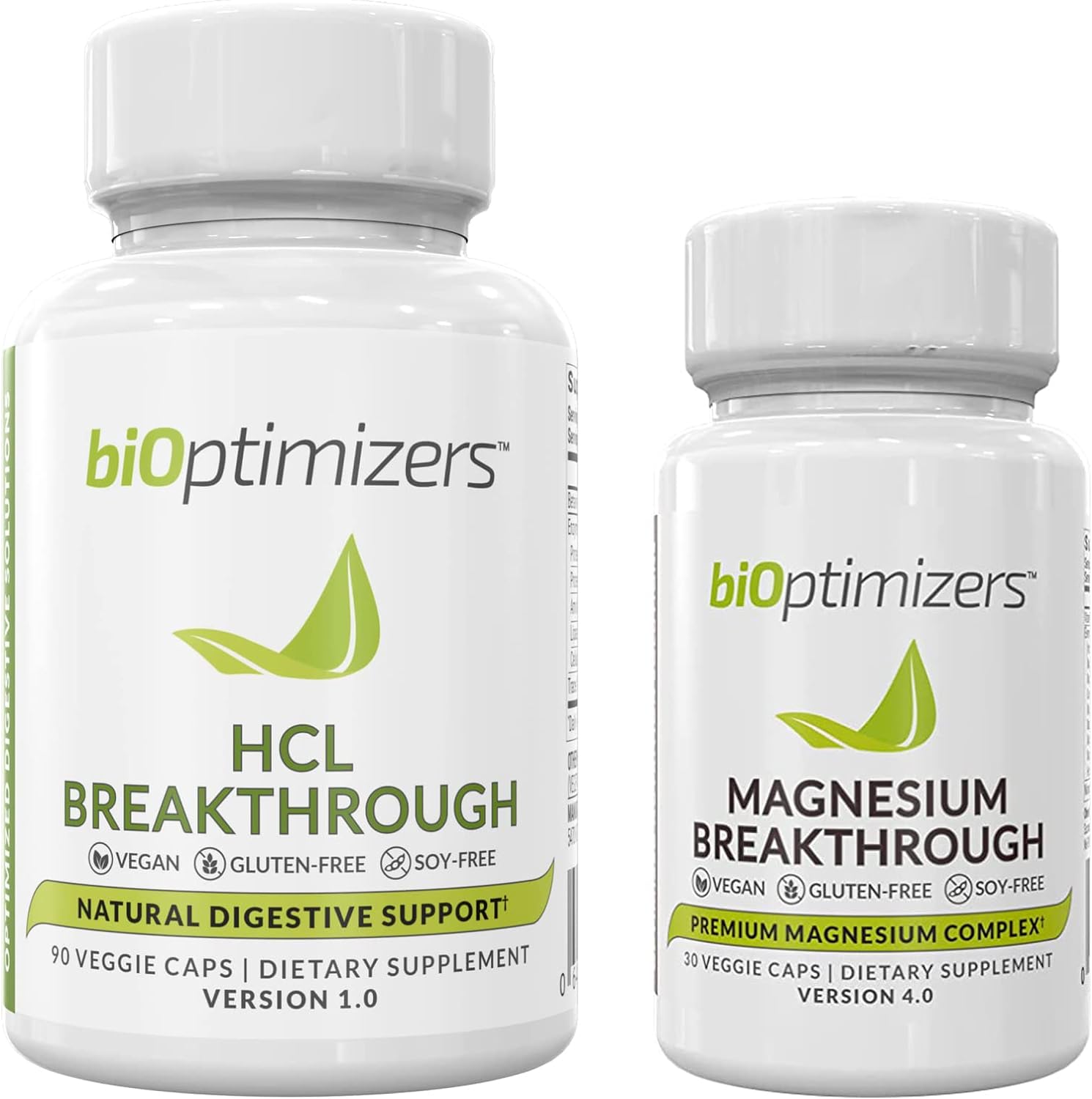 BiOptimizers - Magnesium Breakthrough (60 Capsules) and HCL Breakthrough (90 Capsules) Supplement Bundle